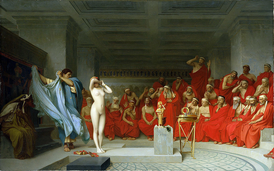 Jean-Léon_Gérôme,  Phryne_revealed_before_the_Areopagus_(1861)